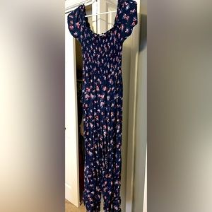 Navy flowered short-sleeved jumpsuit, size small